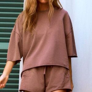 New with tags - ZARA short sleeve rib plush sweatshirt